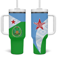 Djibouti Cultural Tumbler With Handle National Emblem, Tribal Motifs and Red Star Symbol of Unity