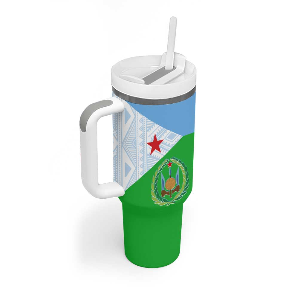 Djibouti Cultural Tumbler With Handle National Emblem, Tribal Motifs and Red Star Symbol of Unity