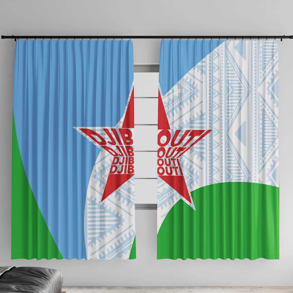Djibouti Cultural Window Curtain National Emblem, Tribal Motifs and Red Star Symbol of Unity