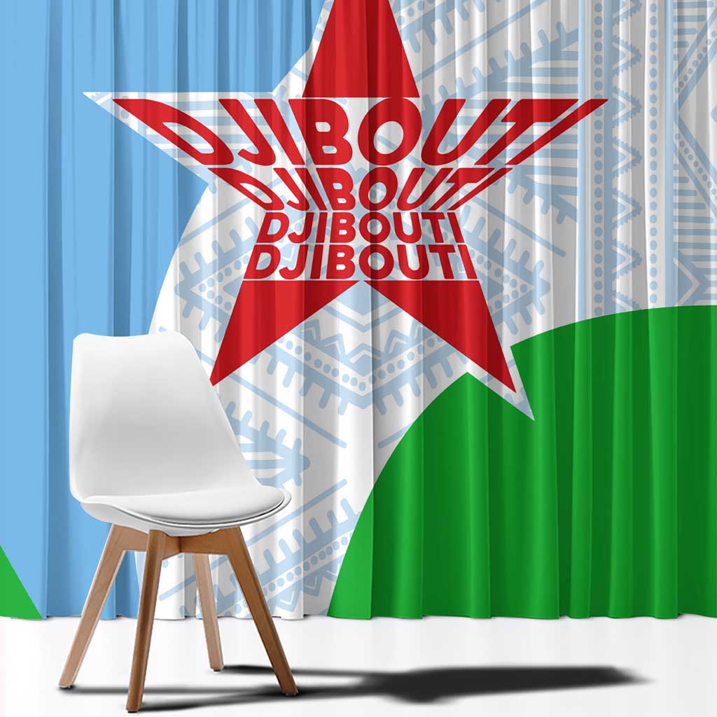 Djibouti Cultural Window Curtain National Emblem, Tribal Motifs and Red Star Symbol of Unity