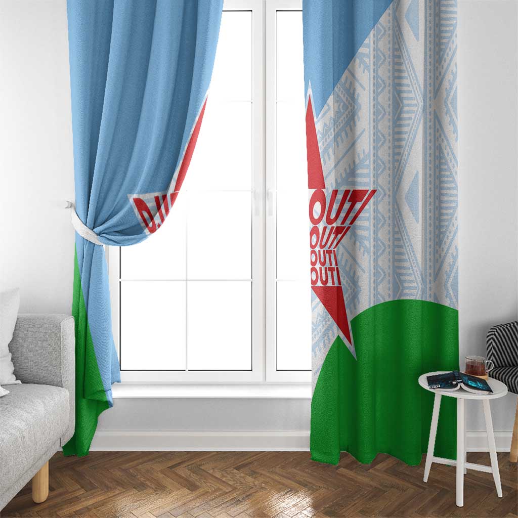 Djibouti Cultural Window Curtain National Emblem, Tribal Motifs and Red Star Symbol of Unity