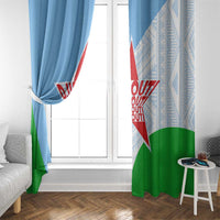 Djibouti Cultural Window Curtain National Emblem, Tribal Motifs and Red Star Symbol of Unity