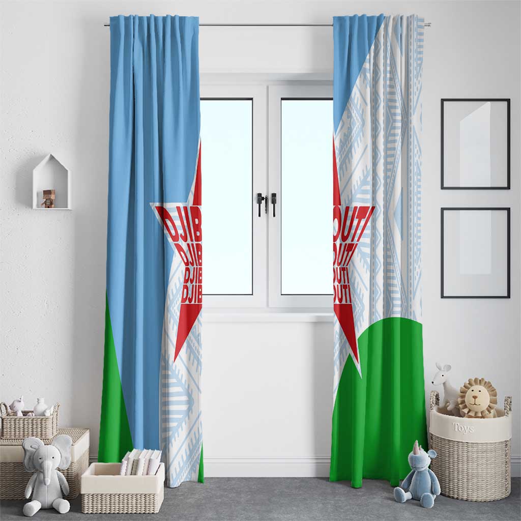 Djibouti Cultural Window Curtain National Emblem, Tribal Motifs and Red Star Symbol of Unity