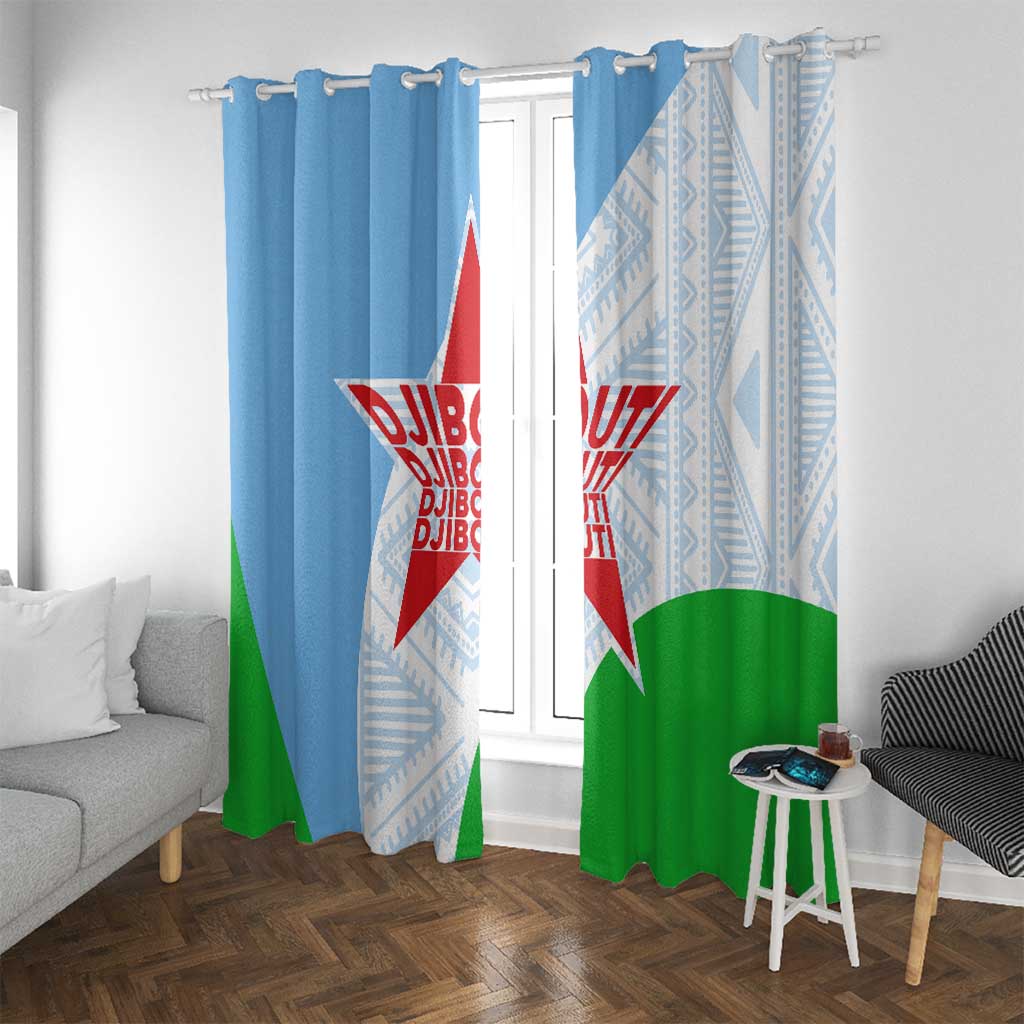 Djibouti Cultural Window Curtain National Emblem, Tribal Motifs and Red Star Symbol of Unity