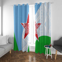 Djibouti Cultural Window Curtain National Emblem, Tribal Motifs and Red Star Symbol of Unity