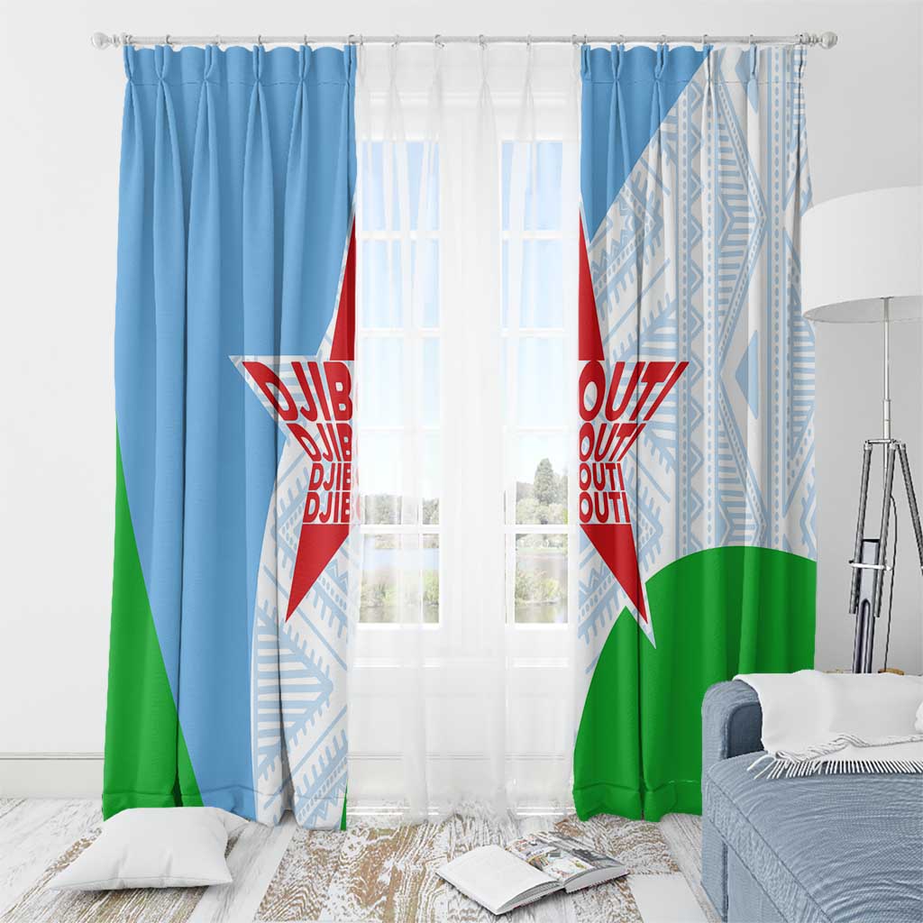 Djibouti Cultural Window Curtain National Emblem, Tribal Motifs and Red Star Symbol of Unity