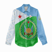 Djibouti Cultural Women Casual Shirt National Emblem, Tribal Motifs and Red Star Symbol of Unity
