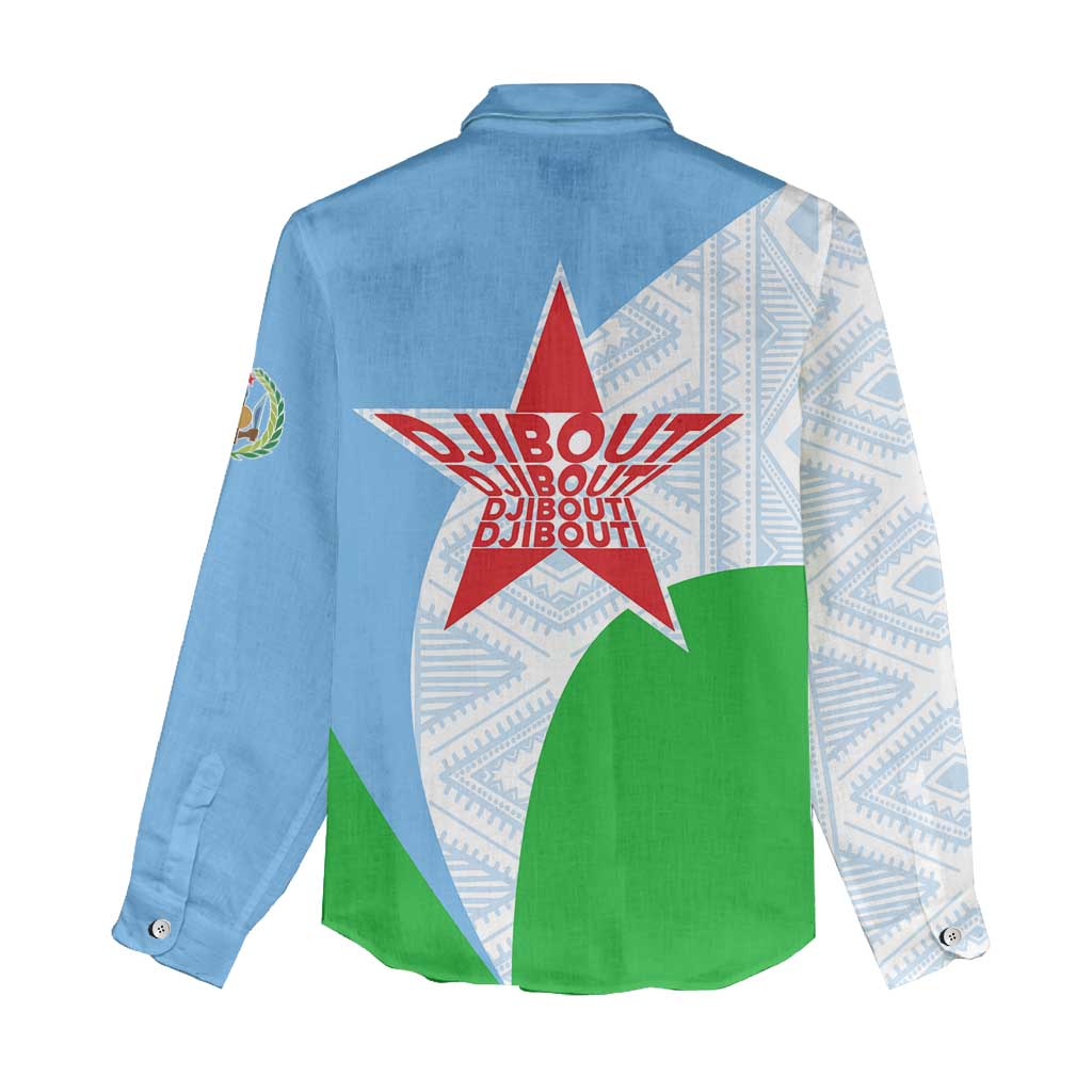 Djibouti Cultural Women Casual Shirt National Emblem, Tribal Motifs and Red Star Symbol of Unity