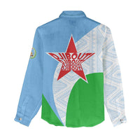 Djibouti Cultural Women Casual Shirt National Emblem, Tribal Motifs and Red Star Symbol of Unity