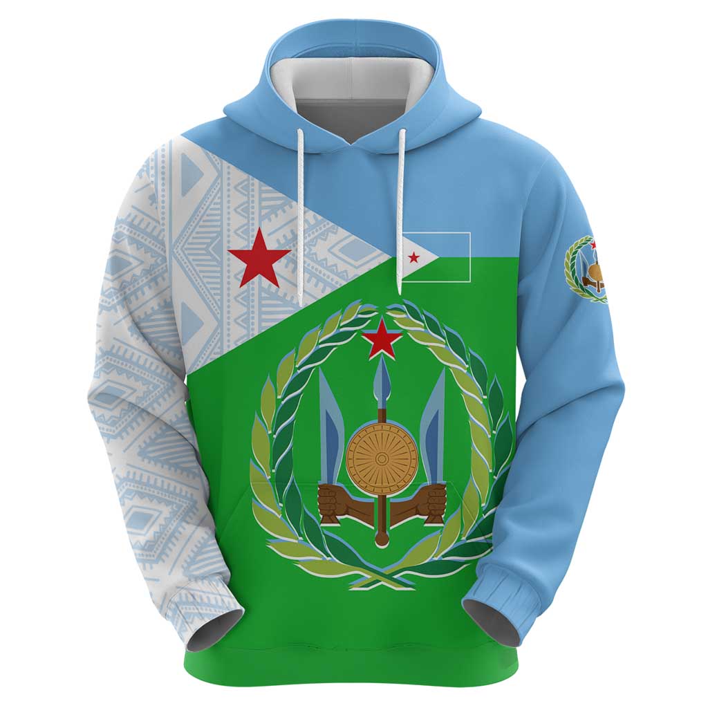 Djibouti Cultural Zip Hoodie National Emblem, Tribal Motifs and Red Star Symbol of Unity
