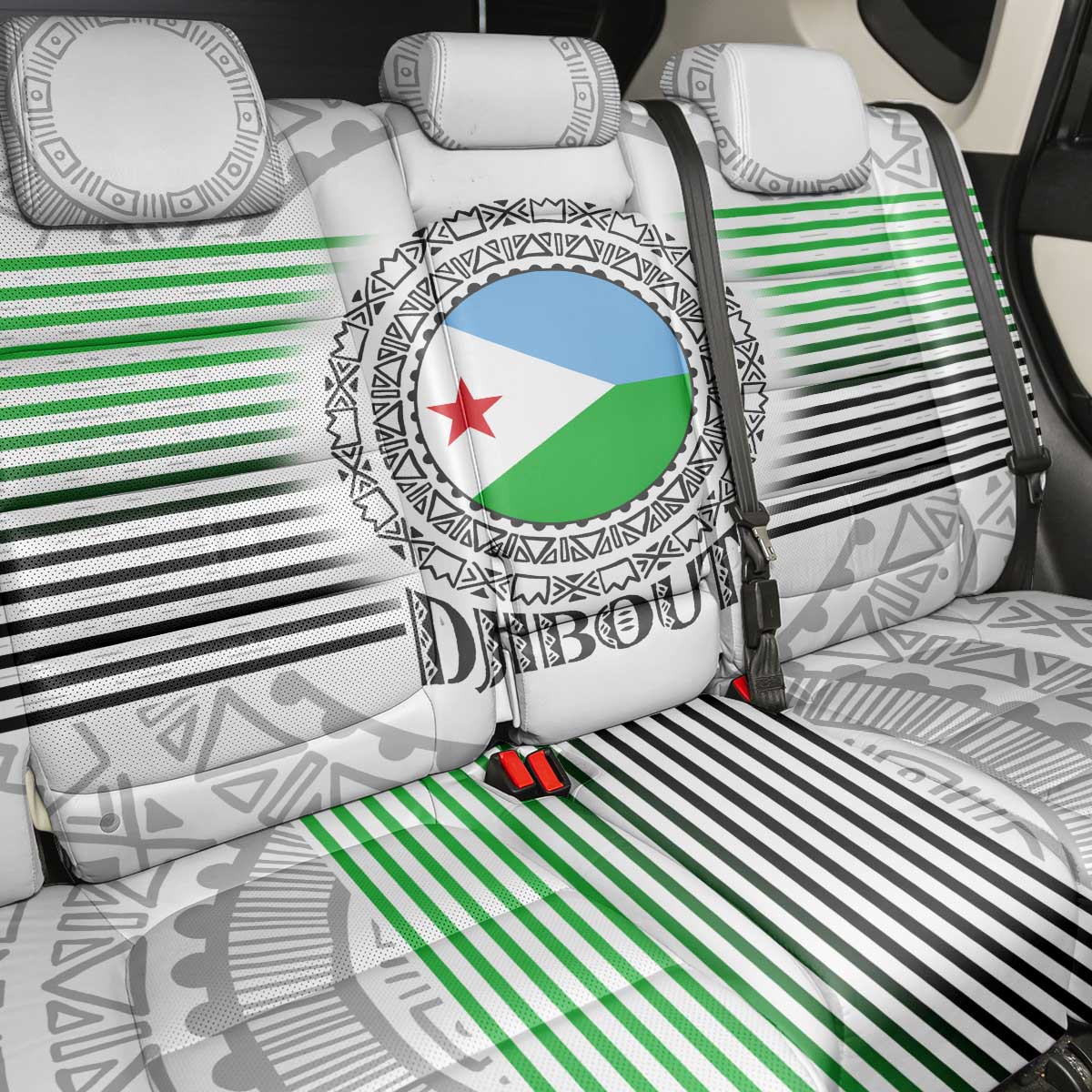 Djibouti Roots Back Car Seat Cover Urban Streetwear with African Tribal Design & Patriotic Elements