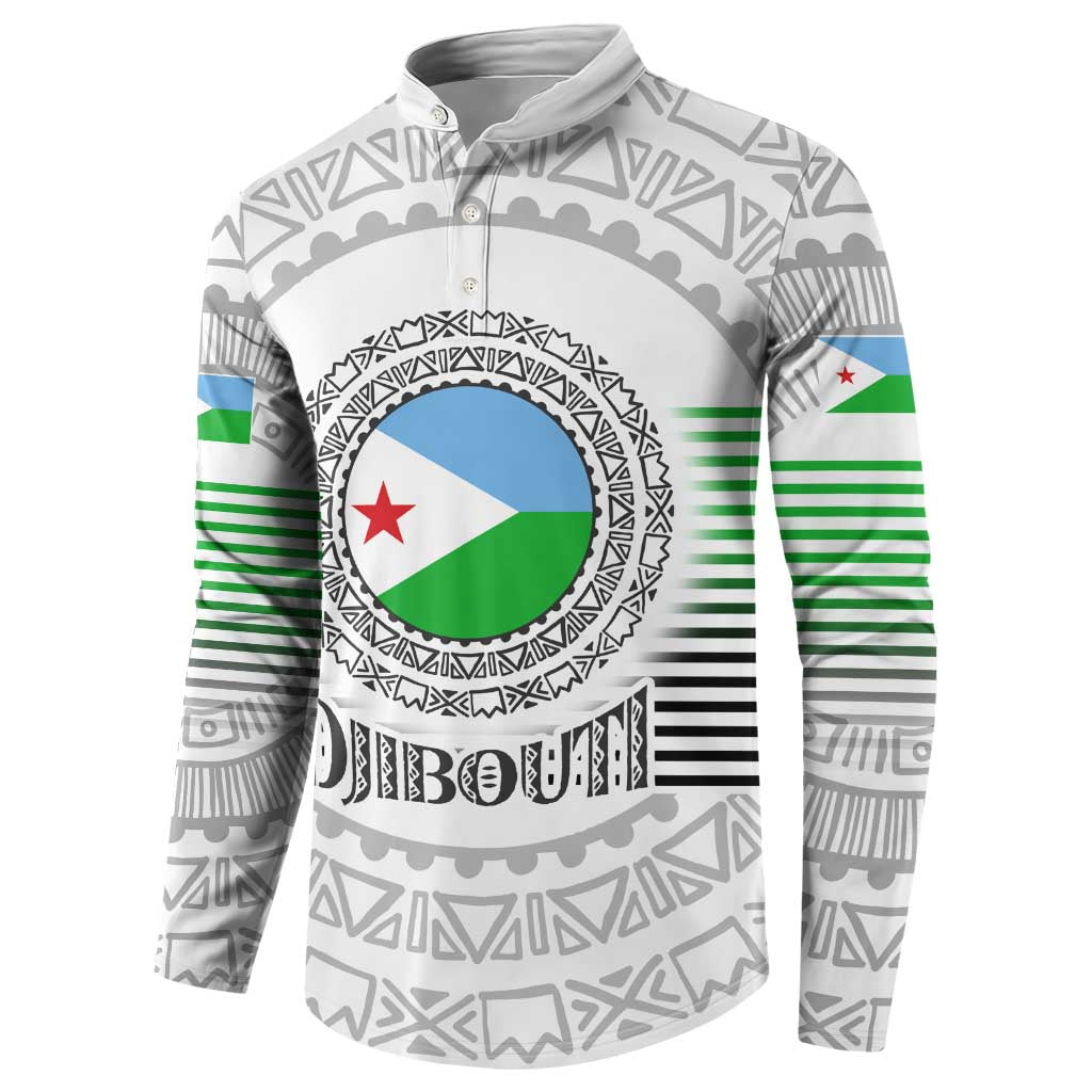 Djibouti Roots Button Sweatshirt Urban Streetwear with African Tribal Design & Patriotic Elements