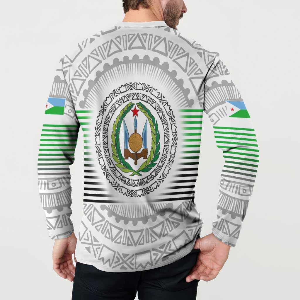 Djibouti Roots Button Sweatshirt Urban Streetwear with African Tribal Design & Patriotic Elements