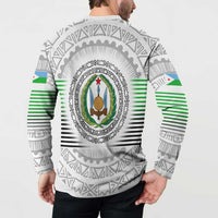 Djibouti Roots Button Sweatshirt Urban Streetwear with African Tribal Design & Patriotic Elements
