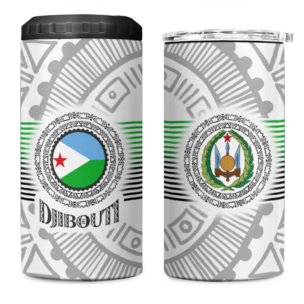 Djibouti Roots 4 in 1 Can Cooler Tumbler Urban Streetwear with African Tribal Design & Patriotic Elements
