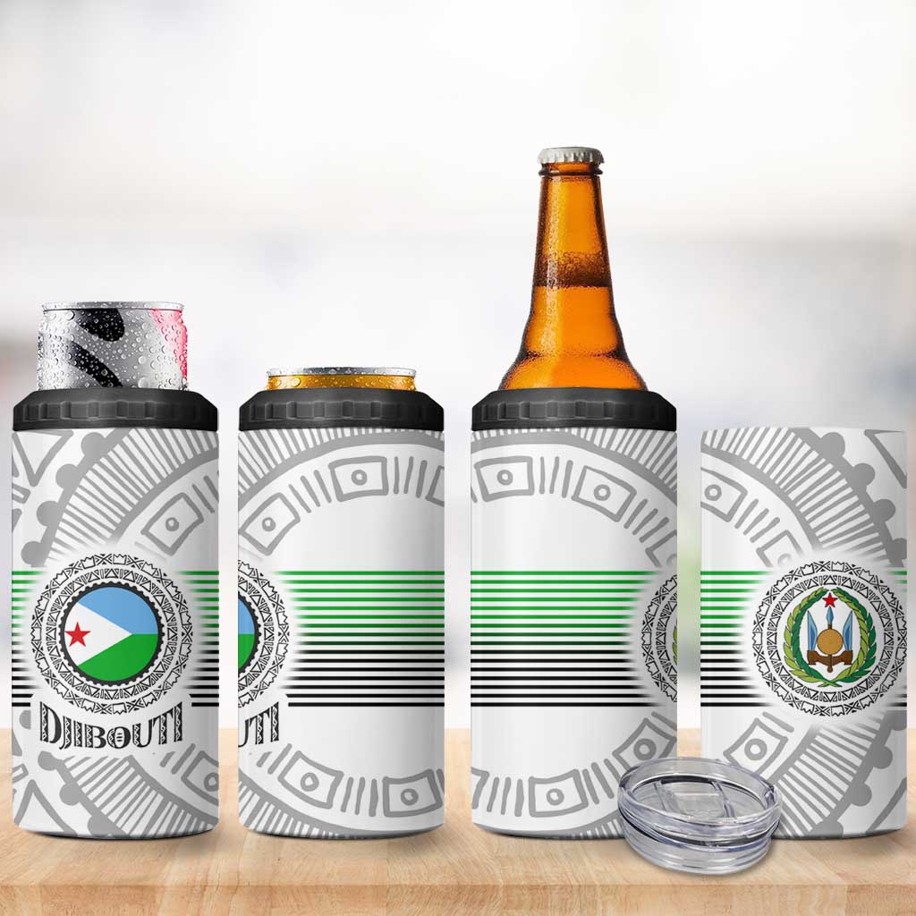 Djibouti Roots 4 in 1 Can Cooler Tumbler Urban Streetwear with African Tribal Design & Patriotic Elements