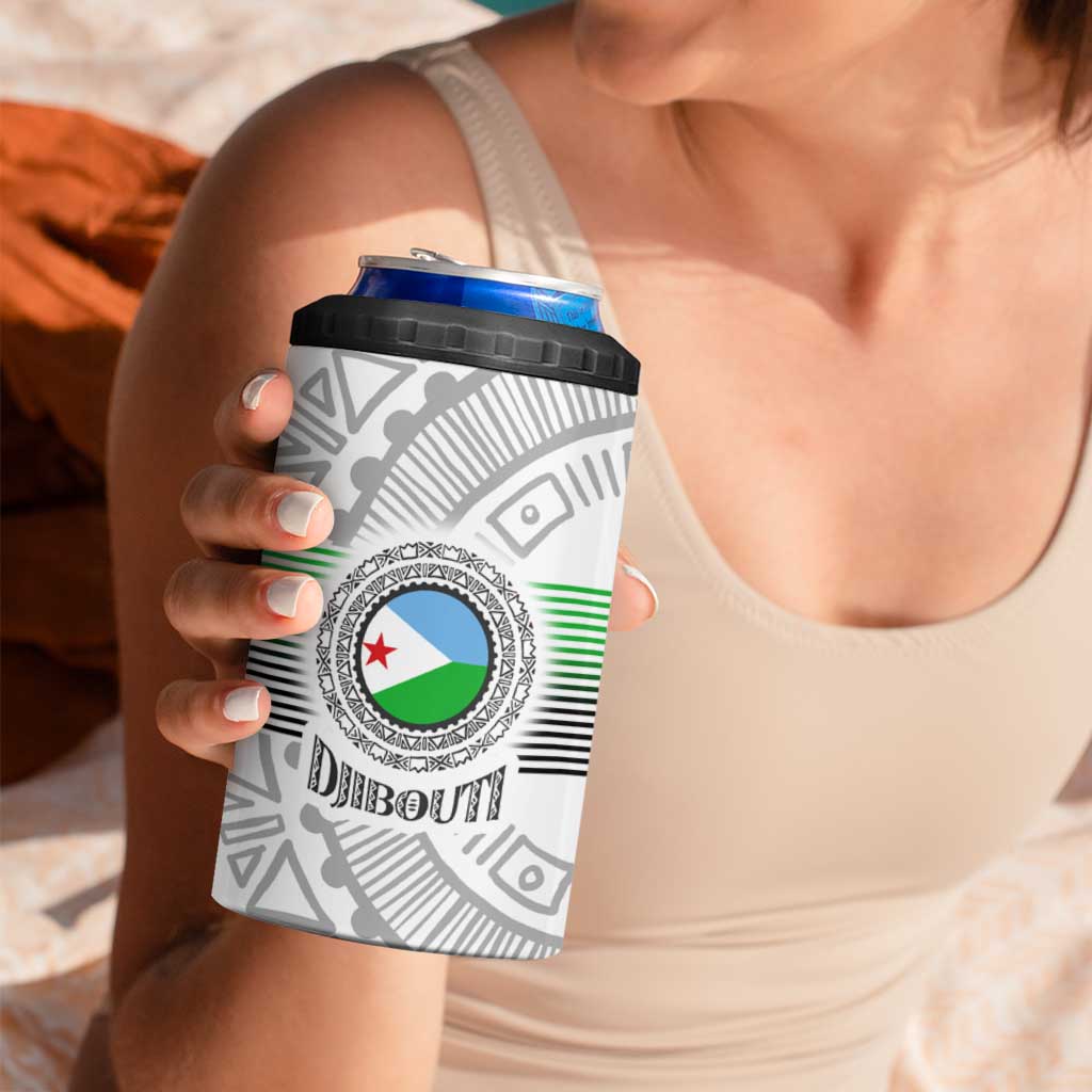 Djibouti Roots 4 in 1 Can Cooler Tumbler Urban Streetwear with African Tribal Design & Patriotic Elements