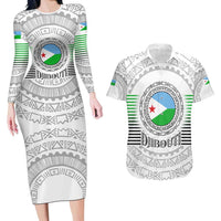 Djibouti Roots Couples Matching Long Sleeve Bodycon Dress and Hawaiian Shirt Urban Streetwear with African Tribal Design & Patriotic Elements