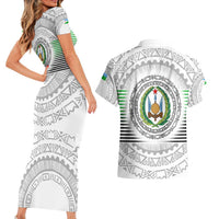 Djibouti Roots Couples Matching Short Sleeve Bodycon Dress and Hawaiian Shirt Urban Streetwear with African Tribal Design & Patriotic Elements