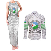 Djibouti Roots Couples Matching Tank Maxi Dress and Long Sleeve Button Shirt Urban Streetwear with African Tribal Design & Patriotic Elements