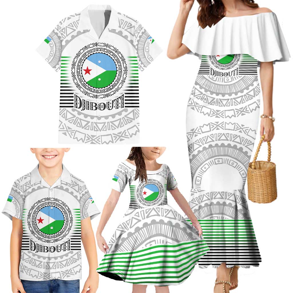 Djibouti Roots Family Matching Mermaid Dress and Hawaiian Shirt Urban Streetwear with African Tribal Design & Patriotic Elements