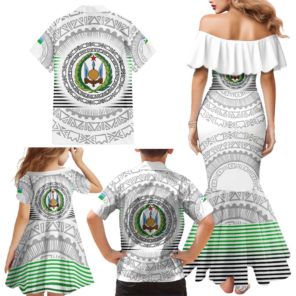 Djibouti Roots Family Matching Mermaid Dress and Hawaiian Shirt Urban Streetwear with African Tribal Design & Patriotic Elements