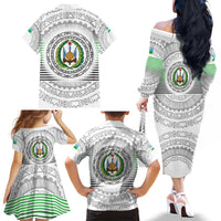 Djibouti Roots Family Matching Off The Shoulder Long Sleeve Dress and Hawaiian Shirt Urban Streetwear with African Tribal Design & Patriotic Elements