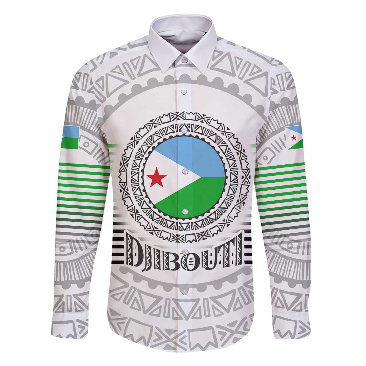 Djibouti Roots Family Matching Off The Shoulder Long Sleeve Dress and Hawaiian Shirt Urban Streetwear with African Tribal Design & Patriotic Elements