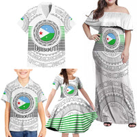 Djibouti Roots Family Matching Off Shoulder Maxi Dress and Hawaiian Shirt Urban Streetwear with African Tribal Design & Patriotic Elements