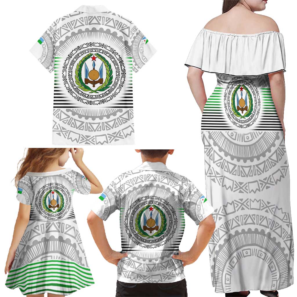 Djibouti Roots Family Matching Off Shoulder Maxi Dress and Hawaiian Shirt Urban Streetwear with African Tribal Design & Patriotic Elements