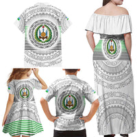 Djibouti Roots Family Matching Off Shoulder Maxi Dress and Hawaiian Shirt Urban Streetwear with African Tribal Design & Patriotic Elements