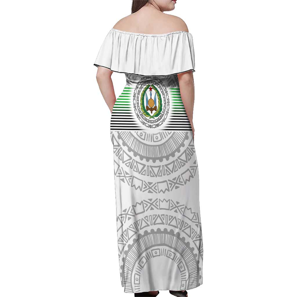 Djibouti Roots Family Matching Off Shoulder Maxi Dress and Hawaiian Shirt Urban Streetwear with African Tribal Design & Patriotic Elements