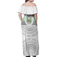 Djibouti Roots Family Matching Off Shoulder Maxi Dress and Hawaiian Shirt Urban Streetwear with African Tribal Design & Patriotic Elements