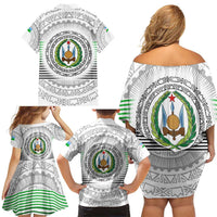 Djibouti Roots Family Matching Off Shoulder Short Dress and Hawaiian Shirt Urban Streetwear with African Tribal Design & Patriotic Elements