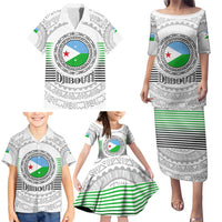 Djibouti Roots Family Matching Puletasi and Hawaiian Shirt Urban Streetwear with African Tribal Design & Patriotic Elements