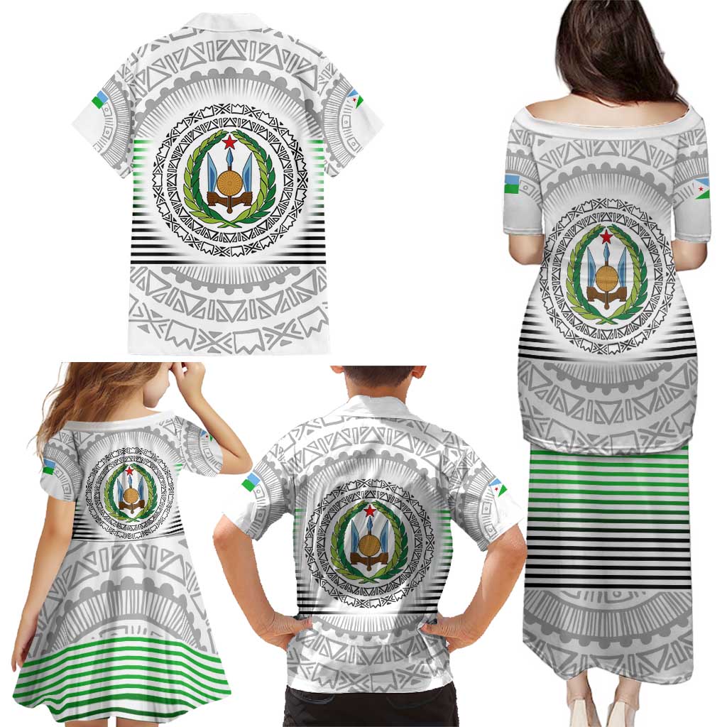 Djibouti Roots Family Matching Puletasi and Hawaiian Shirt Urban Streetwear with African Tribal Design & Patriotic Elements