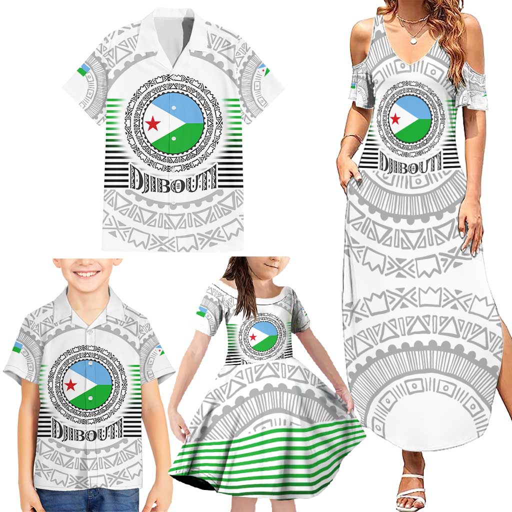 Djibouti Roots Family Matching Summer Maxi Dress and Hawaiian Shirt Urban Streetwear with African Tribal Design & Patriotic Elements
