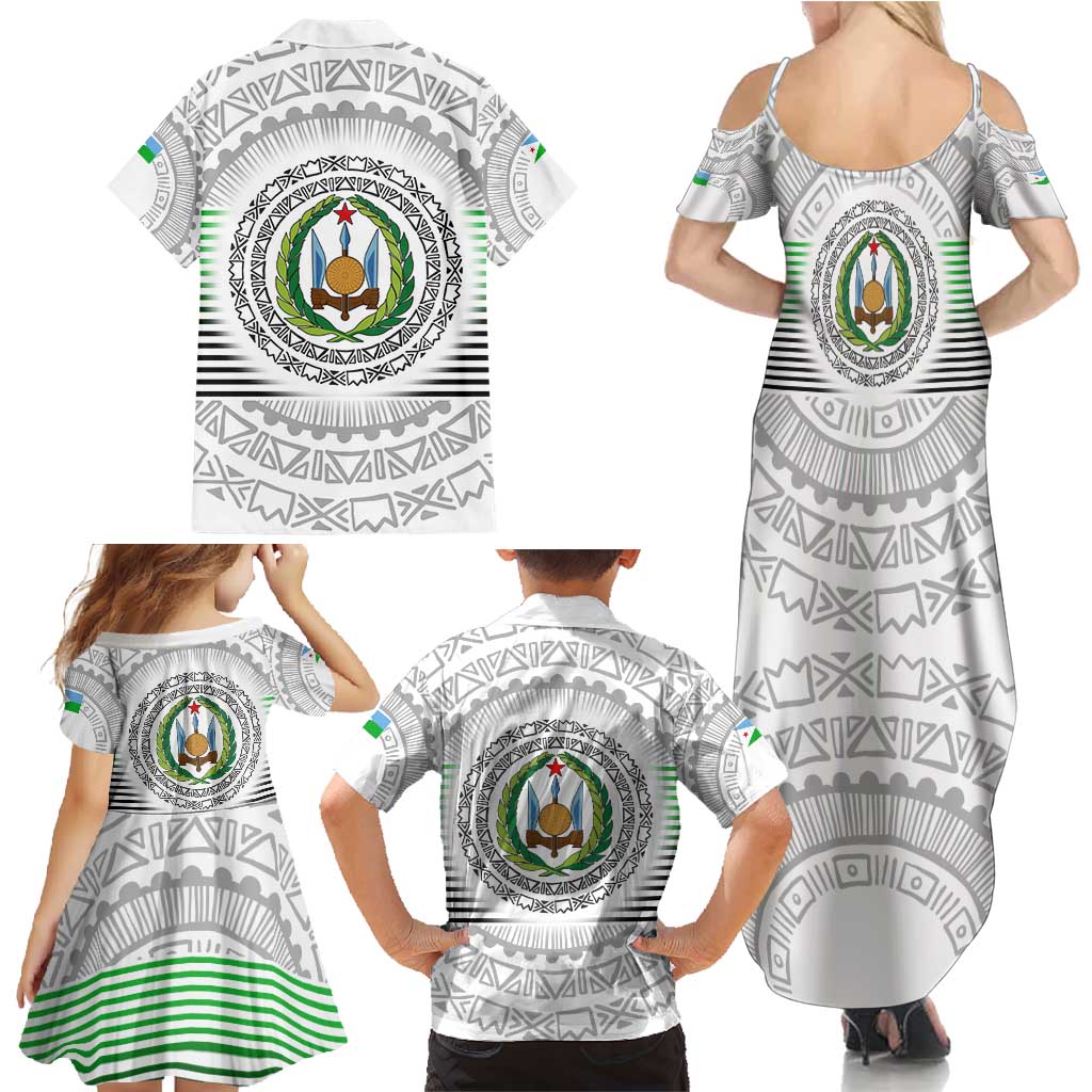 Djibouti Roots Family Matching Summer Maxi Dress and Hawaiian Shirt Urban Streetwear with African Tribal Design & Patriotic Elements