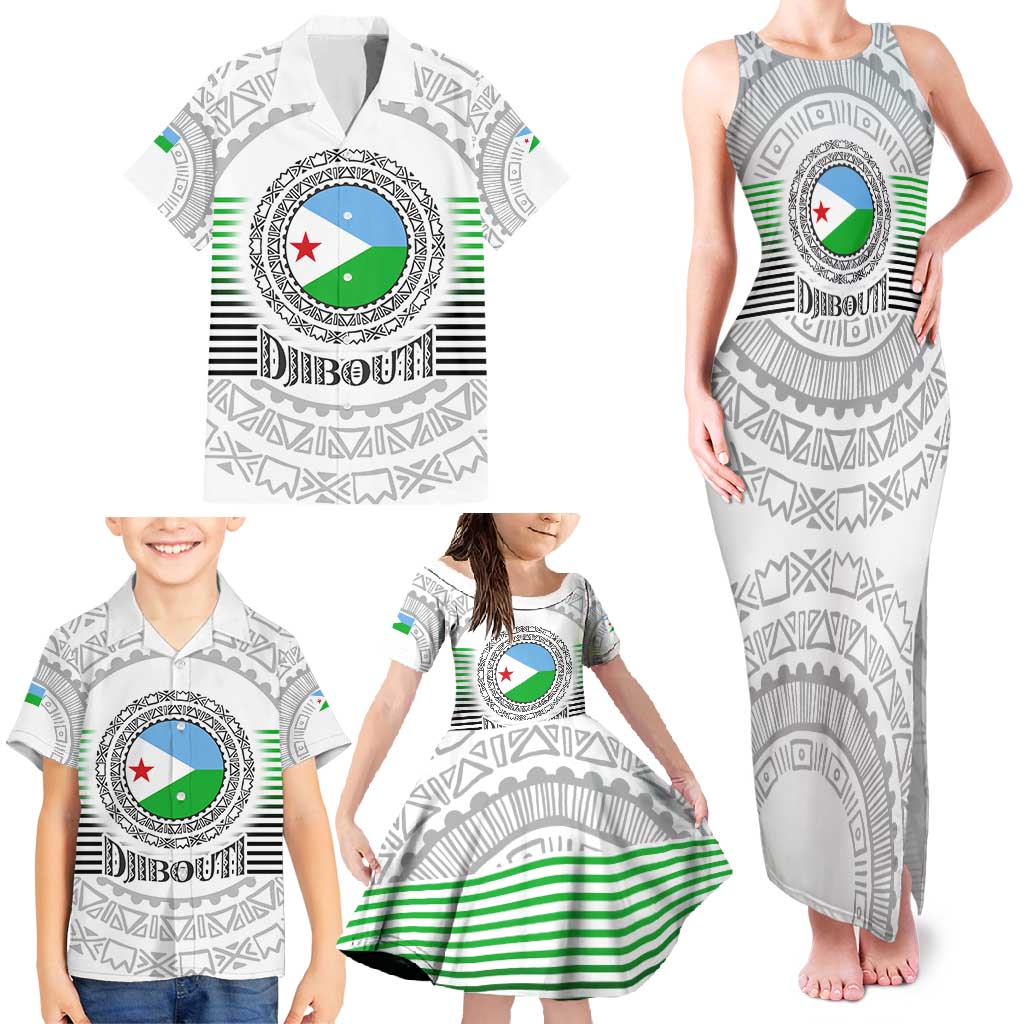 Djibouti Roots Family Matching Tank Maxi Dress and Hawaiian Shirt Urban Streetwear with African Tribal Design & Patriotic Elements