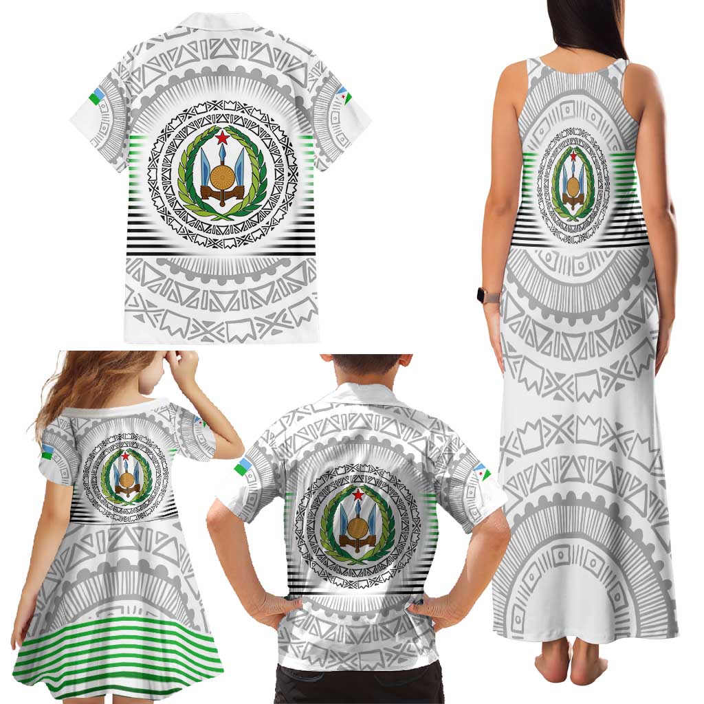 Djibouti Roots Family Matching Tank Maxi Dress and Hawaiian Shirt Urban Streetwear with African Tribal Design & Patriotic Elements