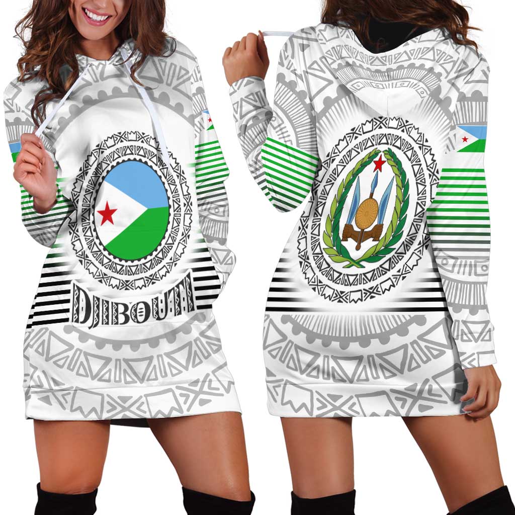 Djibouti Roots Hoodie Dress Urban Streetwear with African Tribal Design & Patriotic Elements
