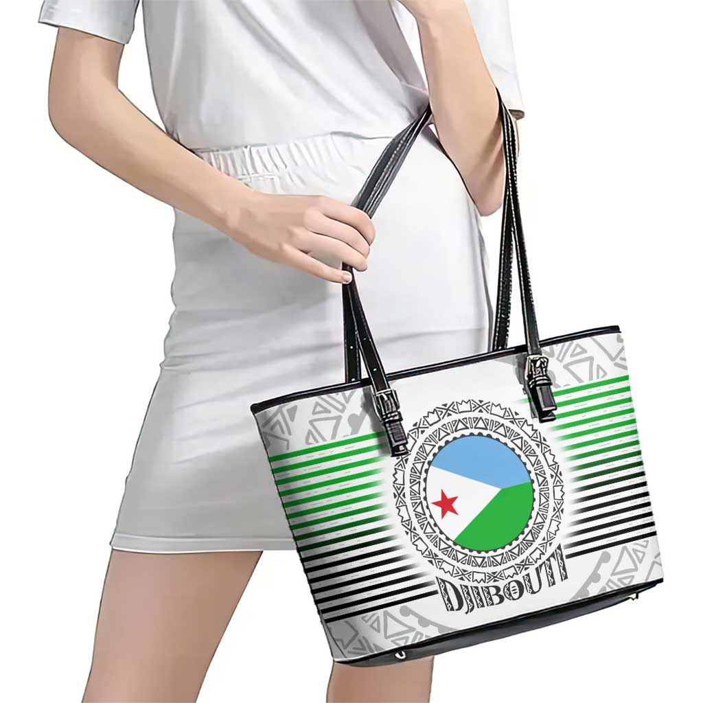 Djibouti Roots Leather Tote Bag Urban Streetwear with African Tribal Design & Patriotic Elements