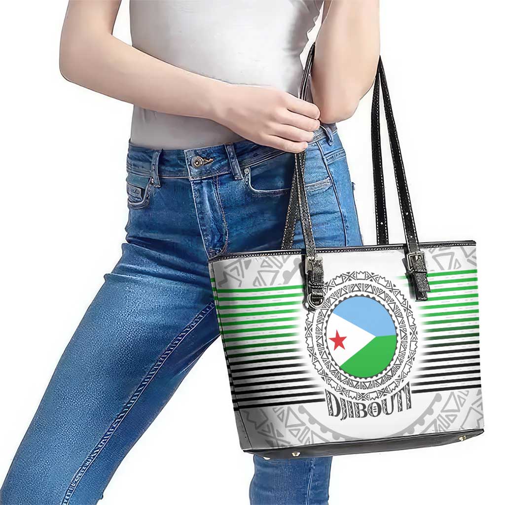 Djibouti Roots Leather Tote Bag Urban Streetwear with African Tribal Design & Patriotic Elements