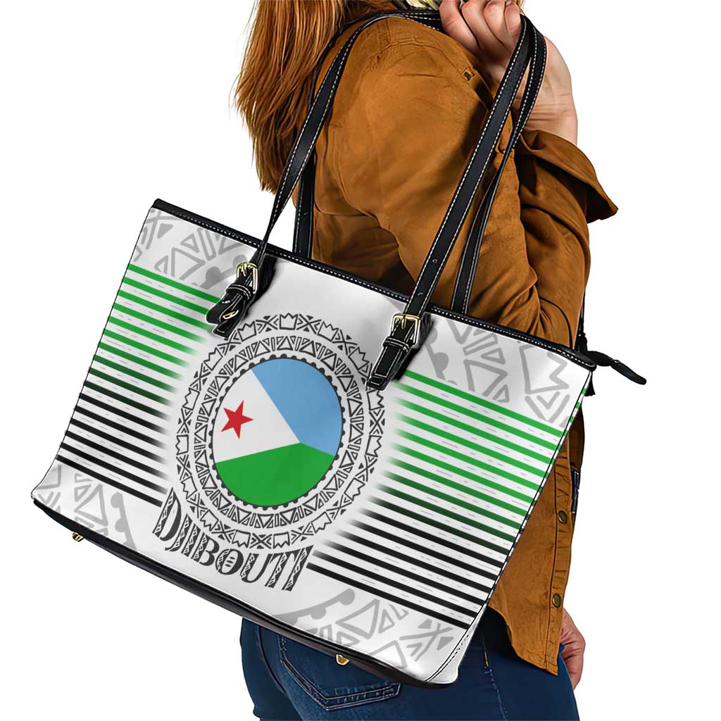 Djibouti Roots Leather Tote Bag Urban Streetwear with African Tribal Design & Patriotic Elements