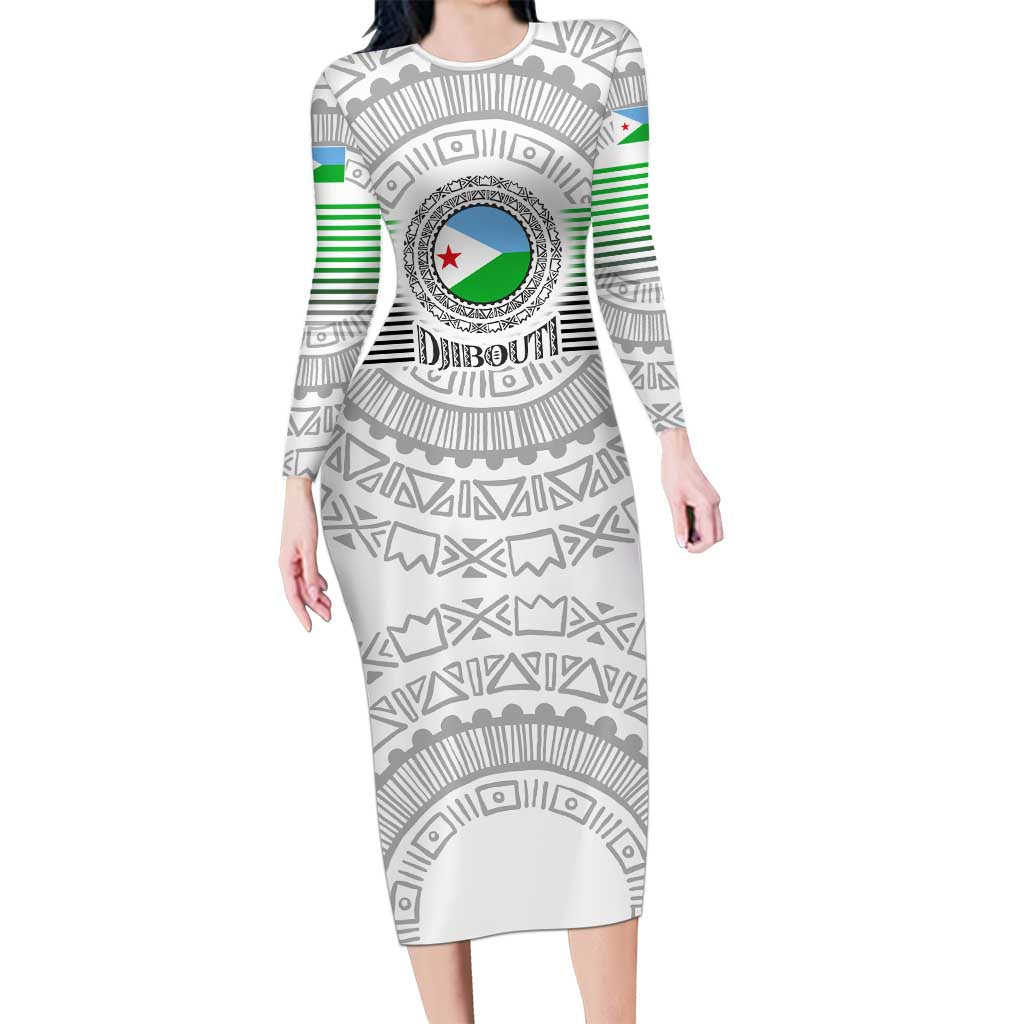 Djibouti Roots Long Sleeve Bodycon Dress Urban Streetwear with African Tribal Design & Patriotic Elements