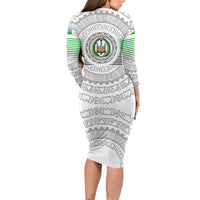 Djibouti Roots Long Sleeve Bodycon Dress Urban Streetwear with African Tribal Design & Patriotic Elements
