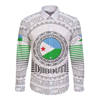 Djibouti Roots Long Sleeve Button Shirt Urban Streetwear with African Tribal Design & Patriotic Elements