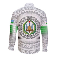 Djibouti Roots Long Sleeve Button Shirt Urban Streetwear with African Tribal Design & Patriotic Elements