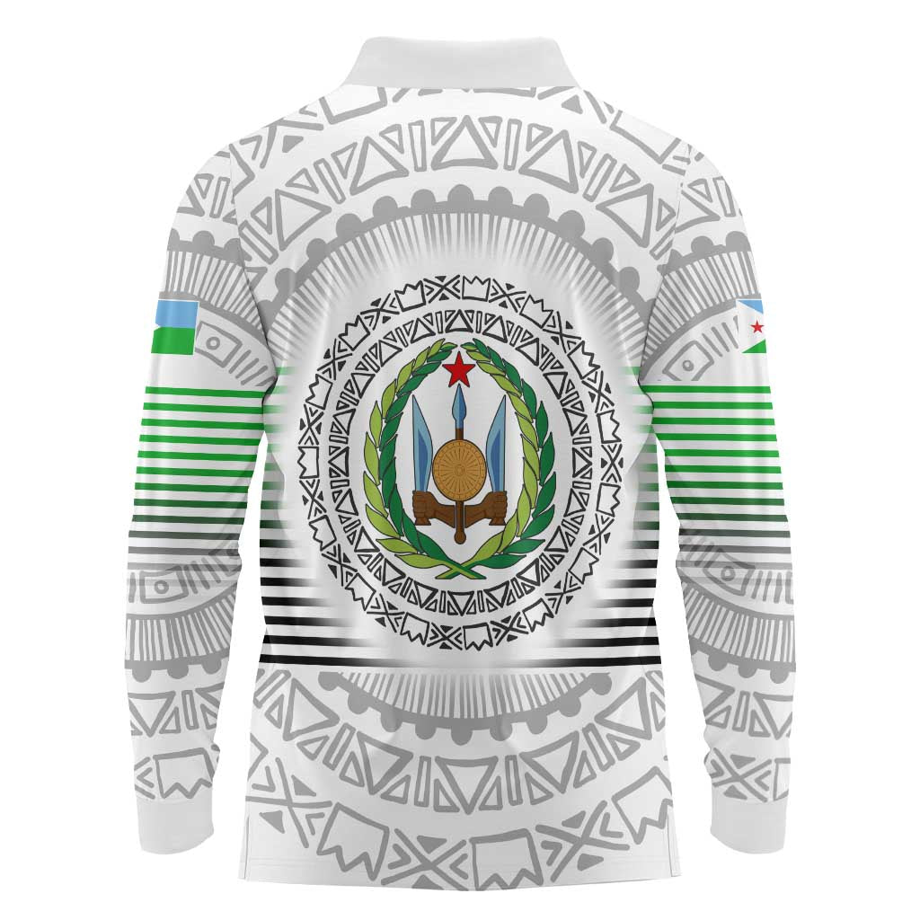 Djibouti Roots Long Sleeve Polo Shirt Urban Streetwear with African Tribal Design & Patriotic Elements