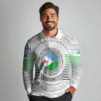 Djibouti Roots Long Sleeve Polo Shirt Urban Streetwear with African Tribal Design & Patriotic Elements
